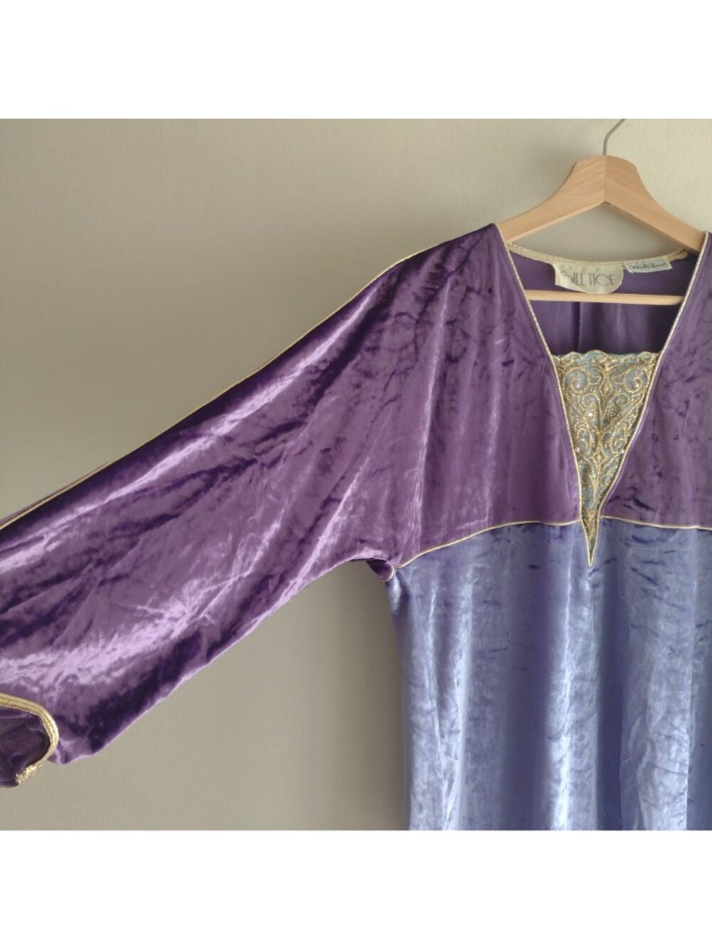 Vtg 90s Whimsygoth Velvet Tunic S/M Bill Tice Saks Purple Glam Top - Picture 3 of 10